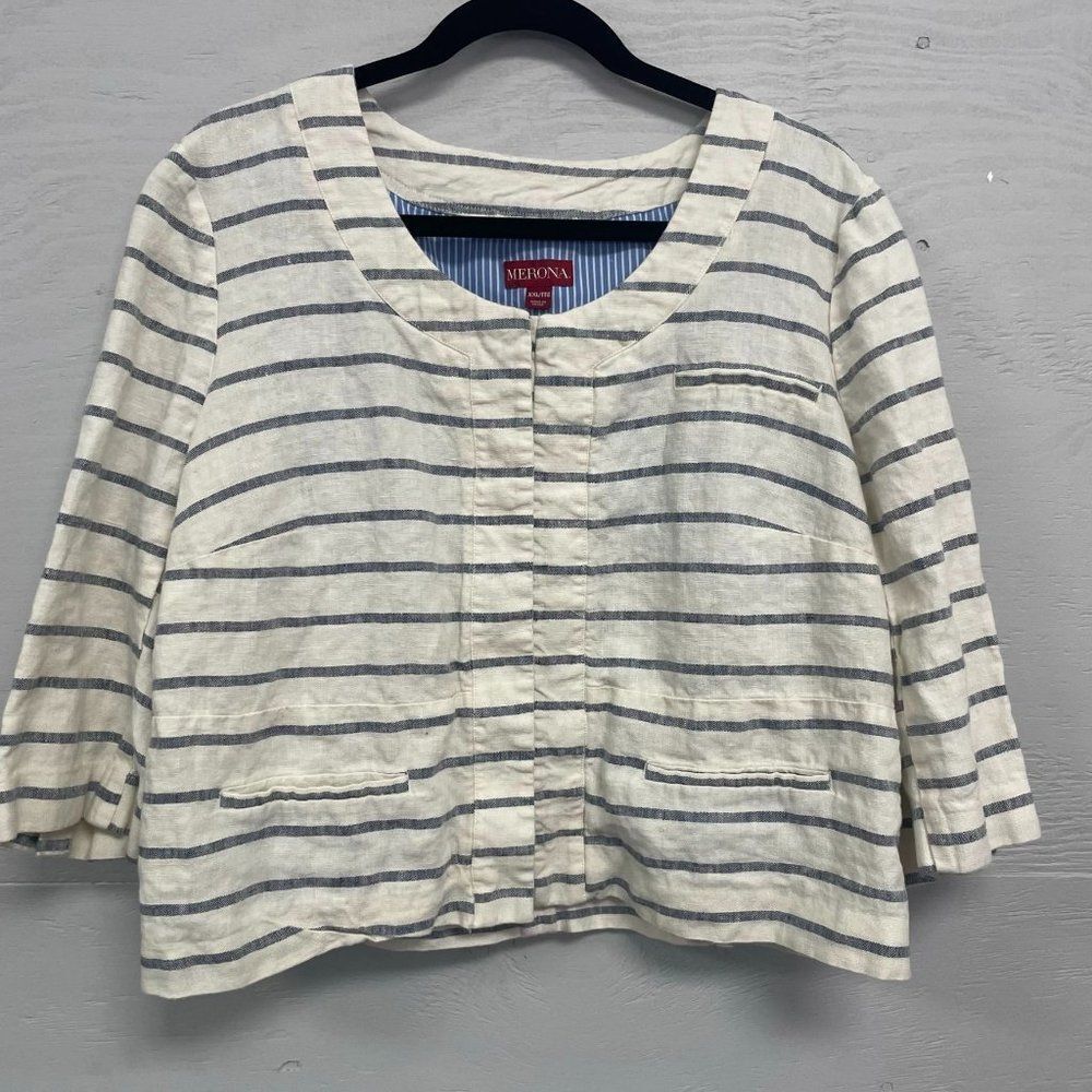 Merona Cream and Gray Striped Cropped Blazer